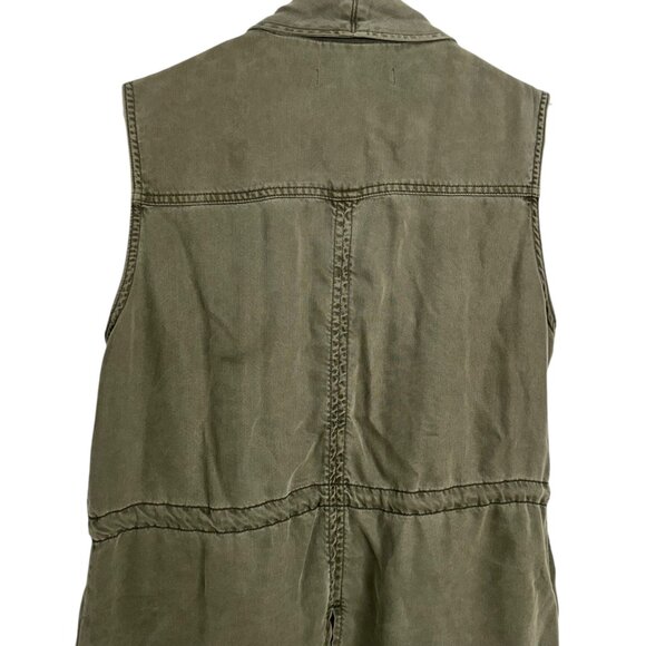 Max Jeans Olive Green Sleeveless Vest Waterfall Collar Adjustable Waist Womens M - Picture 8 of 12